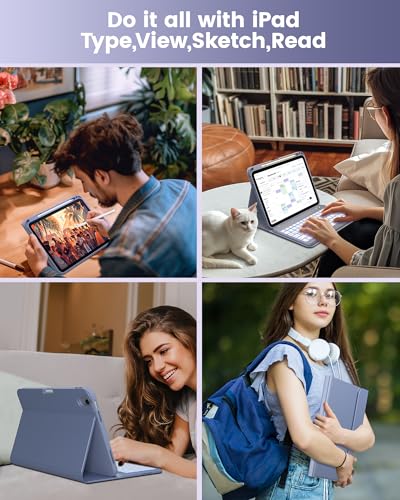 Image of typecase Folio Keyboard Case for iPad 10th Gen 10.9 inch (2022) and iPad 11th (A16, 2025), Magnetic Wireless Detachable Keyboard, 7-Color Backlight, Thin & Light, Pencil Holder - Lavender