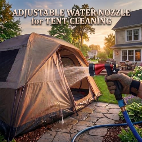 GREEN MOUNT Water Hose Nozzle 2-Pack, Zinc Alloy Garden Spray Nozzle with Adjustable Spray Patterns, Leakproof Rustproof Trigger Lock for Outdoor Cleaning & Car Wash, Blue & Red — view 3