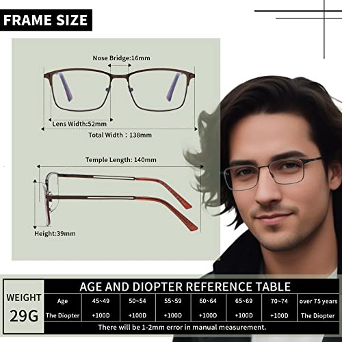 Image of LKEYE Progressive Multifocus Reading Glasses Men No Line Multifocal Transition Blue Light Readers Metal Wide Frame Eyeglasses