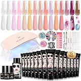 Poly Gel Nail Kit for Beginners: 15 Colors Gel Extension Nail Starter Kit with Slip Solution U V Light for Women Girls at Home DIY