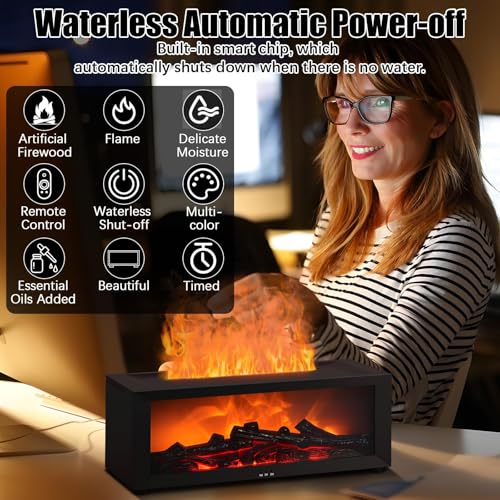 Image of Fireplace Flame Air Diffuser Humidifier,Fireplace Flame Oil Diffuser 7 Colors Aromatherapy Essential Oil Diffuser,Ultrasonic Aroma Humidifier with Timer for Home,Bedroom,Office,Yoga -Black