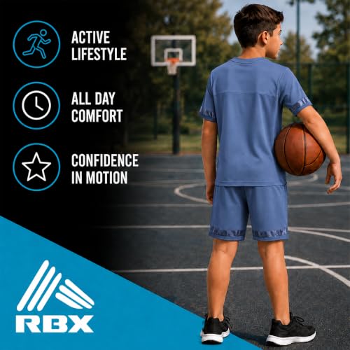 Image of RBX Boys Short Set - 2 Piece Active Performance Short Sleeve Athletic Shirt and Basketball Shorts with Elastic Waistband