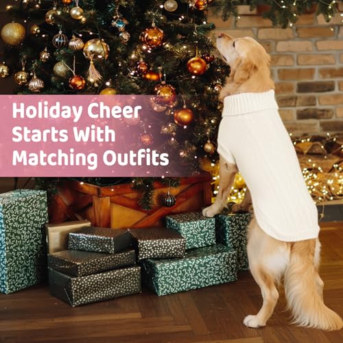 Image of Cozy Stretch Dog Turtleneck Sweater -Soft Warm Dog Knit Sweaters for Boy Girl Pets, Christmas Sweater Pullover for Small Medium Large Pup Winter Outfit,White XL