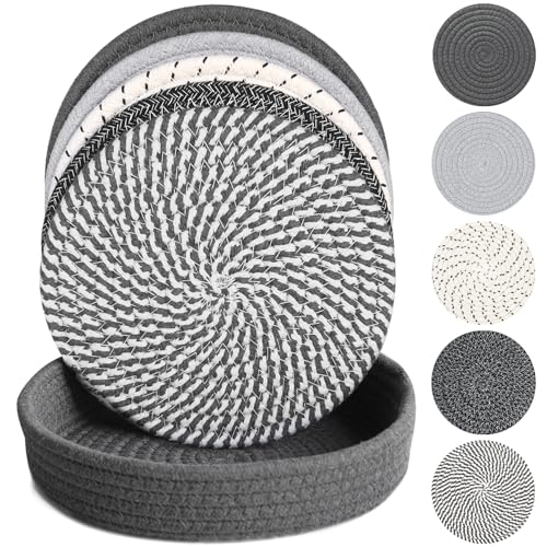 KITLAB 10 Inch Trivets for Hot Dishes, Hot Pots and Pans, Extra Large Thick Heat Resistant Large Coaster, Hot Pads, Kitchen Essentials, Pot Holders for Countertop with Storage Basket, 5 Pcs