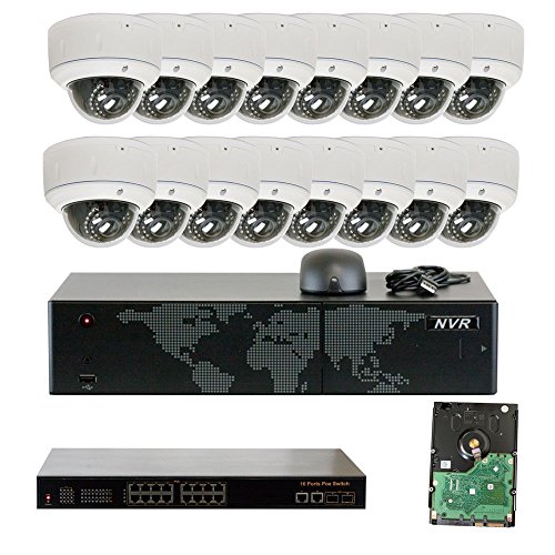 GW Security 16CH 1920P NVR Network IP Security Camera System - 16 x HD 1080P 5.0 Megapixel 2.8~12mm Varifocal Zoom 80ft IR PoE IP Dome Camera + 4TB Hard Drive - Support Quick QR Code Remote Access