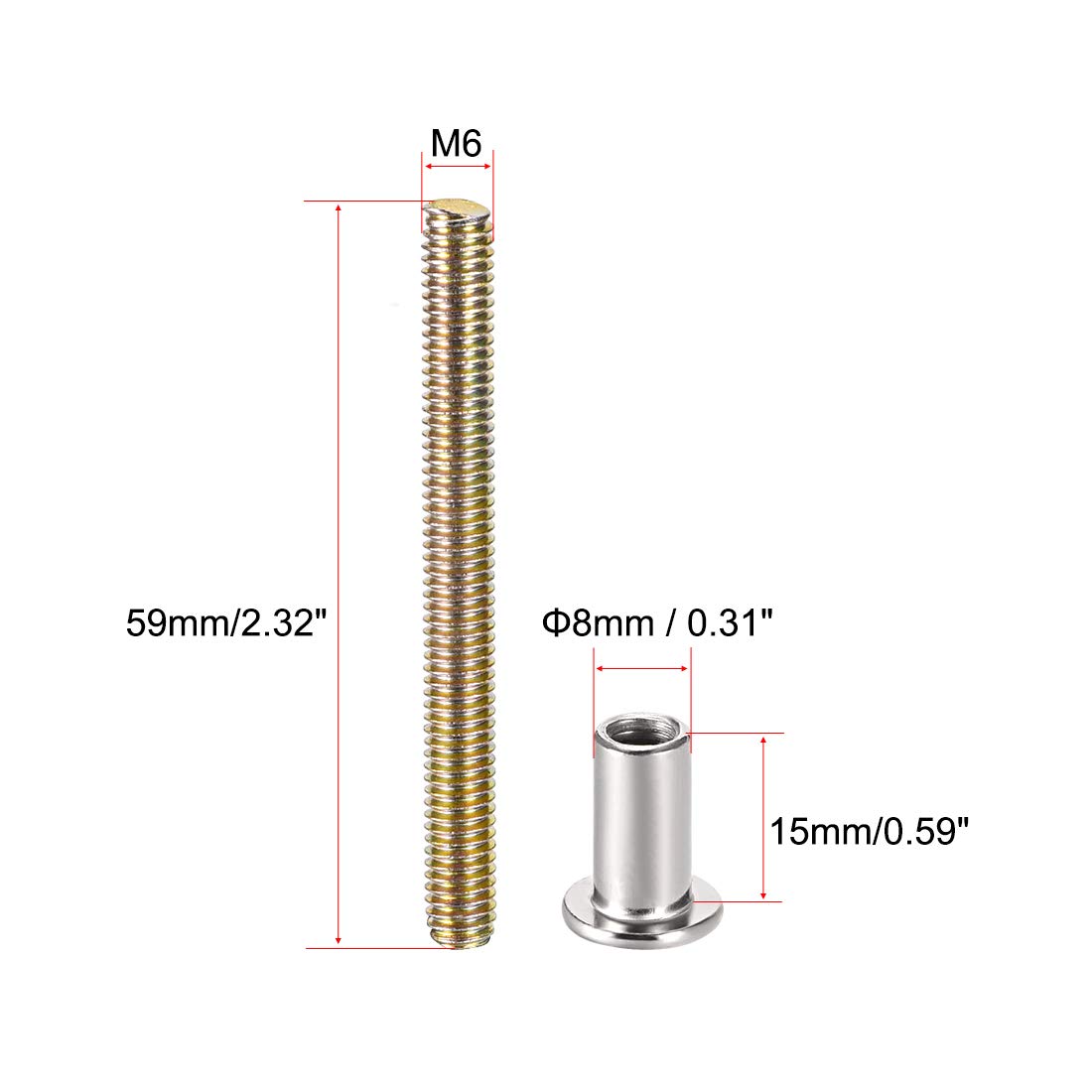M6x59mm Carbon Steel Binding Screws - uxcell -2