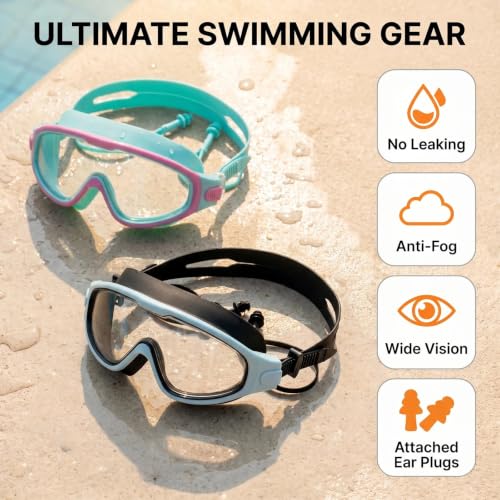 Image of Swim Goggles for Kids 6-12, Wide View Anti-Fog UV Protection No Leaking,Boys Girls Youth Swimming Goggles