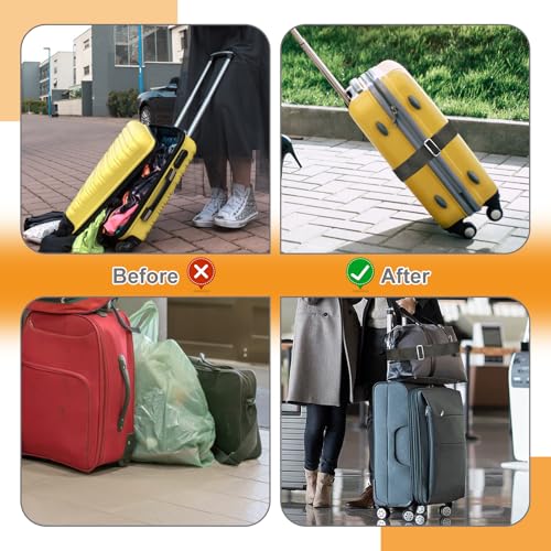 Image of CONLI Nylon Strap Luggage Straps for Suitcases, Adjustable 2-in-1 Elastic Belt for Carry On Bag, Black