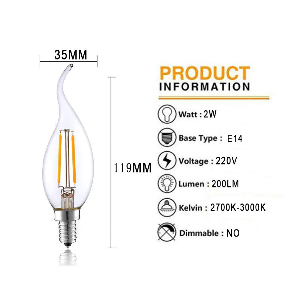 ADITAM Lot de 4 ampoules LED E14 2 W, 2700-3000 K, blanc chaud, flamme à filament, petite ampoule à vis Edison, rétro vintage, remplacement à incandescence 25 W Double the comfort