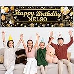 Personalized Birthday Banner Happy Birthday Party Decoration Custom DIY Black Gold Birthday Party Backdrop with Name Alphabet Letter Sticker Happy Birthday Sign Party Supplies for Men Women - Image 4