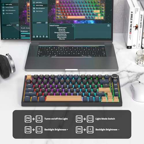 Image of 75% Wireless Creamy Mechanical Keyboard, Hot Swappable Custom Keyboard, RGB Backlit Gasket Gaming Keyboard, 2.4G /BT5.0 /USB-C Mechanical Gaming Keyboard, Pre-lubed Linear Gray Cream Switches