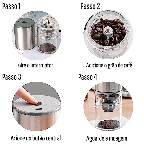 Moedor De Café Elétrico Inox Portátil De Grãos Gourmet Grãos Automático