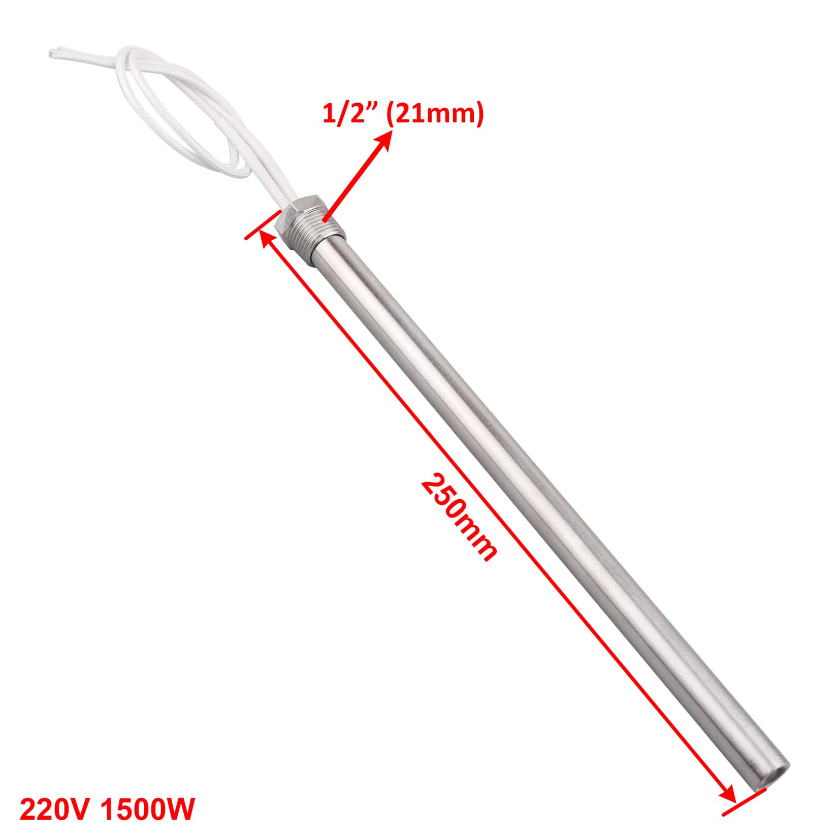 AIICIOO Élément chauffant à cartouche en acier inoxydable bride 1/2" DN15 21 mm AC 220 V 1500 W