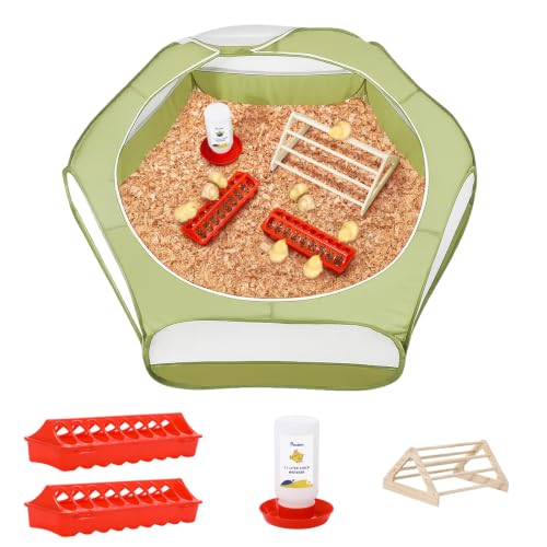 Image of Pawaboo Chick Brooder Box for Chick Starter Kit, Green + Red + Wood Color