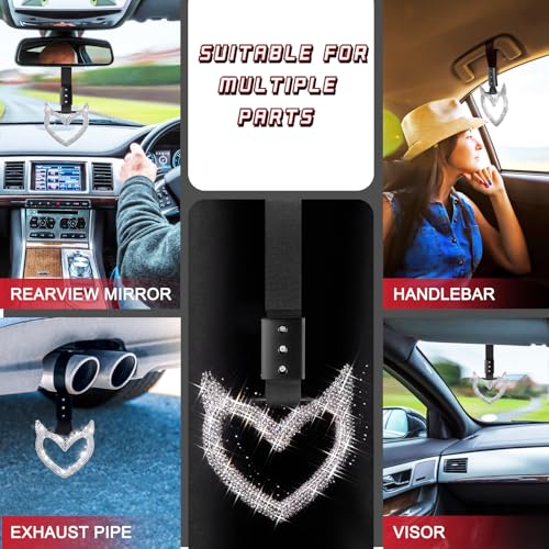Image of Fabbay Bling Car Accessories Bling Heart Handle Ring Car Accessory for Women Heart Hand Strap Drift Charm Rear Bumper Warning Ring Decor for auto Bus Interior Exterior Decoration(White,Devil Style)