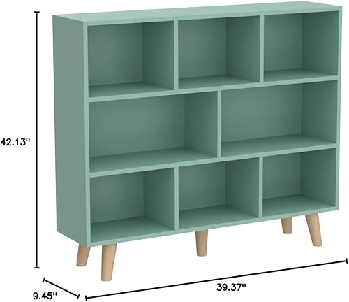 Miniatura 62 de IOTXY - Estantería baja, organizador de madera, 3 niveles con base, estantería horizontal, 10 cubos, color blanco cálido Blanco cálido,Azul