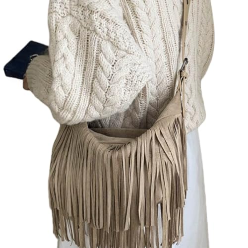 Image of Women Vintage Suede Fringe Hobo Bag Tote Shoulder Bag Crossbody Bag and Hippie Western Cowgirl Purse Shoulder Bag