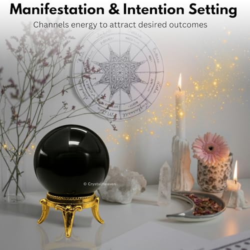 Image of Certified Black Agate Crystal Ball for Meditation - Premium Crystal Vastu Items for Home and Feng Shui Items for Good Luck - Ideal for Pooja Supplies and Spiritual Practices (1.5 inch Inch)