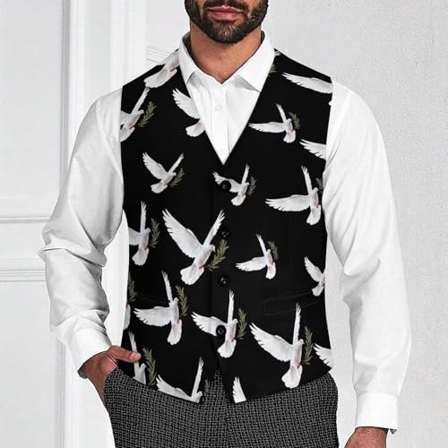 White Dove with Olive Branch Novelty Men's Suit Vest Funny Formal Dress Vests Business Waistcoat2