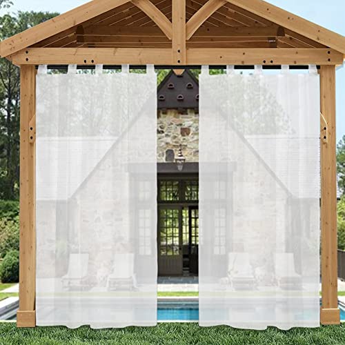 Waterproof Grey Outdoor Sheer Curtains for Patio Privacy Light Filtering Divider with Top & Bottom Grommet for Porch Gazebo Deck Set of 2 Panels 120" x 96"