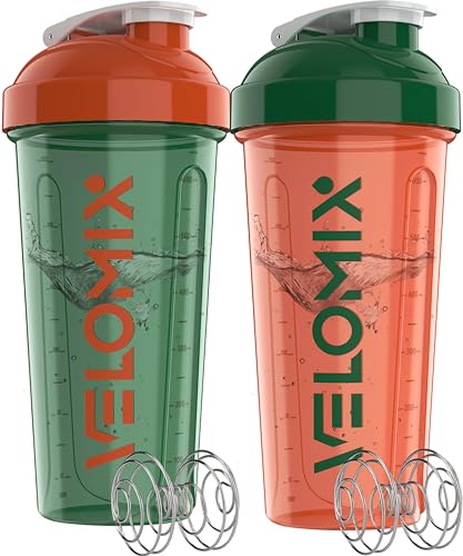 Image of VELOMIX -2 Pack- 28 oz Protein Shaker Bottles for Protein Mixes - 2x Wire Whisk | Leak Proof Shaker Cups for Protein Shakes and Pre Workout | Protein Shaker Bottle Pack (D3) Aurora Bloom