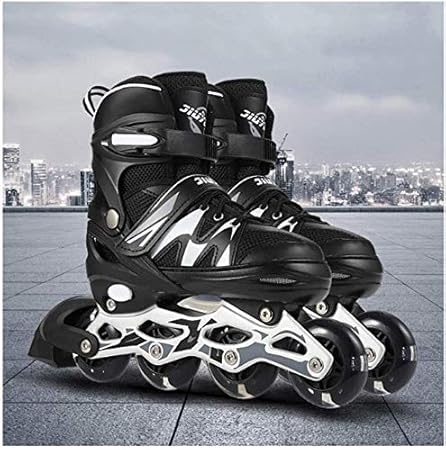 Jukmen Inline Skates, Adjustable Inline Roller Skates for Kids, Teens and Adults, Unisex Outdoor Skating Shoes Roller Blades with Featuring Wheels for Skating Beginners || Black & White