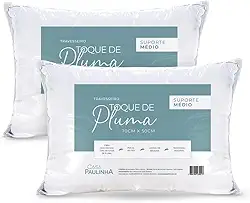 Casa Paulinha | Kit 2 Travesseiros Toque de Pluma Percal 180 Fios 50×70 cm – Antialérgico, Antiácaro, Lavável, Ultra Macio, Branco
