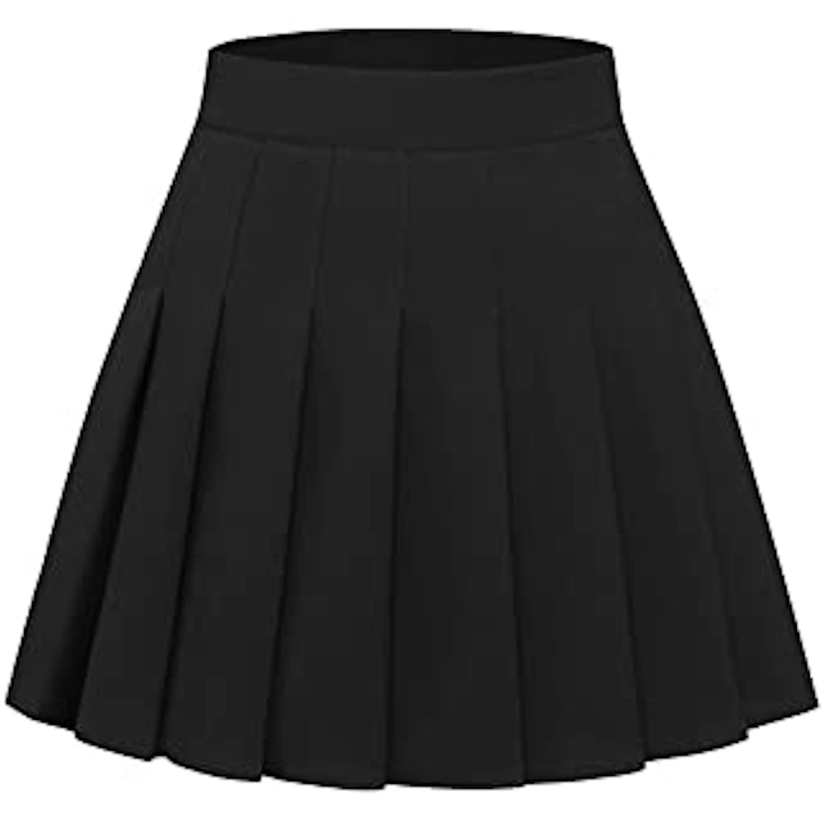 Anti-wrinkle Pleated Plaid Skirt, High Waist Mini Skirt, Pleated Skirt for Girls with Comfort Elastic,Women's Girls High Waist Pleated Tennis Skirt School A-Line Crockery Lined Shorts (Black)