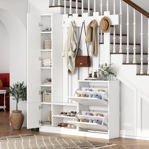 Mueble de pasillo con 2 zapateros y perchero para optimizar espacios estrechos 2