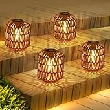 Eyassi Rattan Solar Lights, 4 Pack Solar Lanterns Outdoor Waterproof, Outdoor Lights for Yard, Hanging Lantern with Handle, Decorative Lanterns for Garden, Tabletop, Tree Lighting (Bulbs Included)