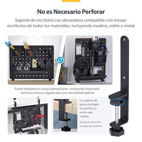 Tablero perforado de sobremesa negro compatible con mesas de 9 a 60mm de espesor 6
