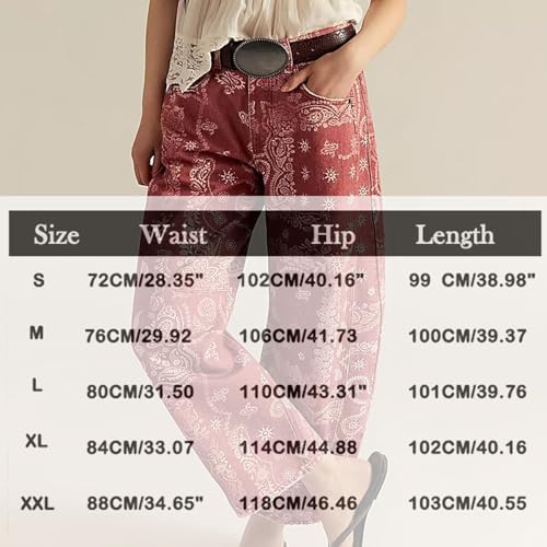 Women's Baggy Boyfriend Barrel Jeans, Mid Rise Wide Leg Ankle 2025 Fall Winter Y2K Floral Print Boho Denim Pants3