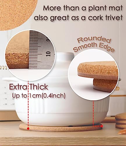 Cork Plant Coasters, Double Layers Hard Thick Cork Planter Coaster, 8 Inch Absorbent Cork Plant Mats, Cork Trivets For Hot Dishes, Cork Plant Coasters For House Plants, 4 Pcs #TOP5