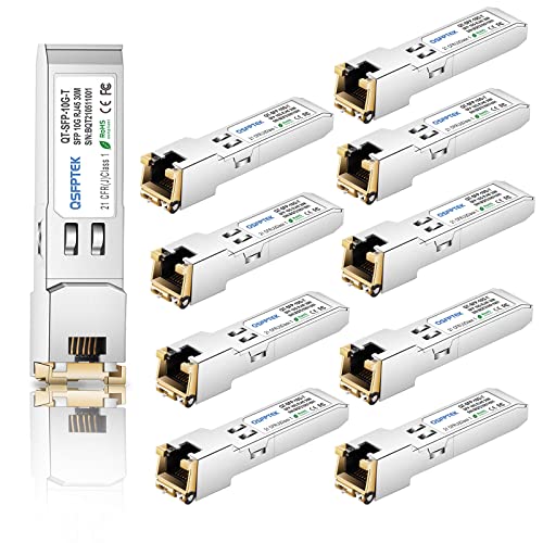 Image of QSFPTEK 10Pack 10GBASE-T SFP+ to RJ45, 10gbe SFP to rj45 Copper Module, Mini-GBIC Transceiver for Cisco SFP-10G-T-S, Ubiquiti UF-RJ45-10G, Netgear, Mikrotik, D-Link, Supermicro, CAT6A /CAT7, up to 30m