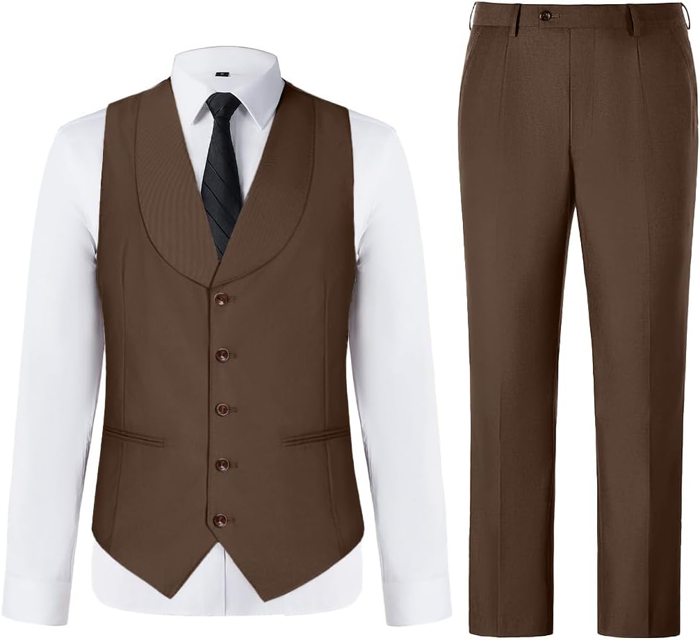 Mens Vest Pants Suits Set 2 Pieces Slim Fit Groomsmen Suit for Men Formal - Image 3