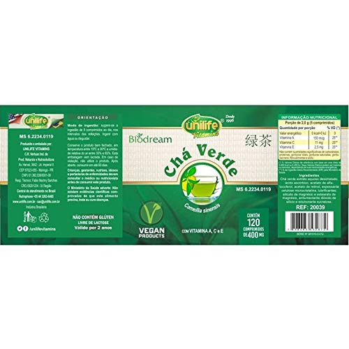 Kit 2 Chá verde com vitamina A, C e E 120 cápsulas Unilife