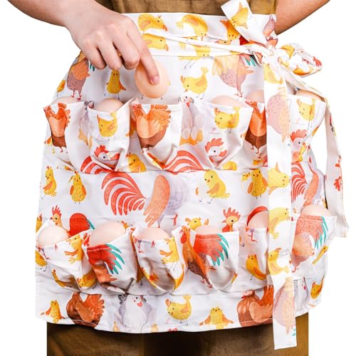 Goaste Egg Collecting Apron, 12 Deep Pockets Egg Holding Apron, Chicken Egg Gathering Aprons, Farmhouse Eggs Baskets Holder for Hen Duck Goose Eggs, Adults, Housewife, Kitchen, Restaurant, Gift