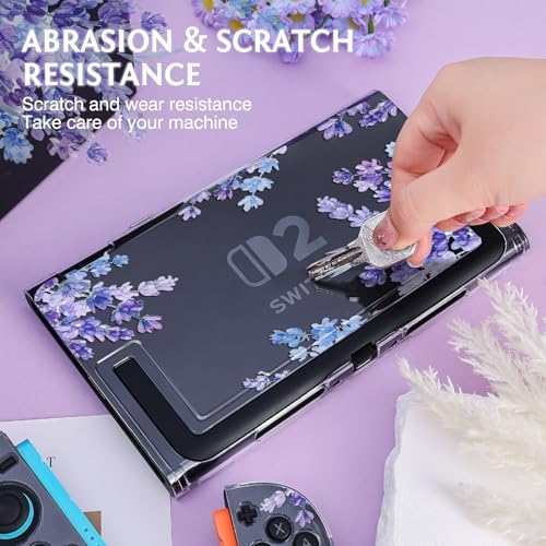 DLseego Protective Case Flower Floral Clear Switch 2 (2025), Detachable Joy-Handle Protective Case 2-Piece Split Full Wrap PC Hard Shell Anti-Scratch All-Round Protection Cover, Lavender, Purple - 5