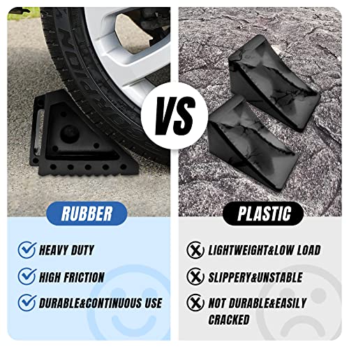 Roblock 4 Pcs Heavy Duty Rubber Wheel Chocks, Solid Durable Tire Chock For Car, Travel Trailers, Rv, Truck, And Atv, 8" X 4" X 6", 4 Packs, Black #TOP5