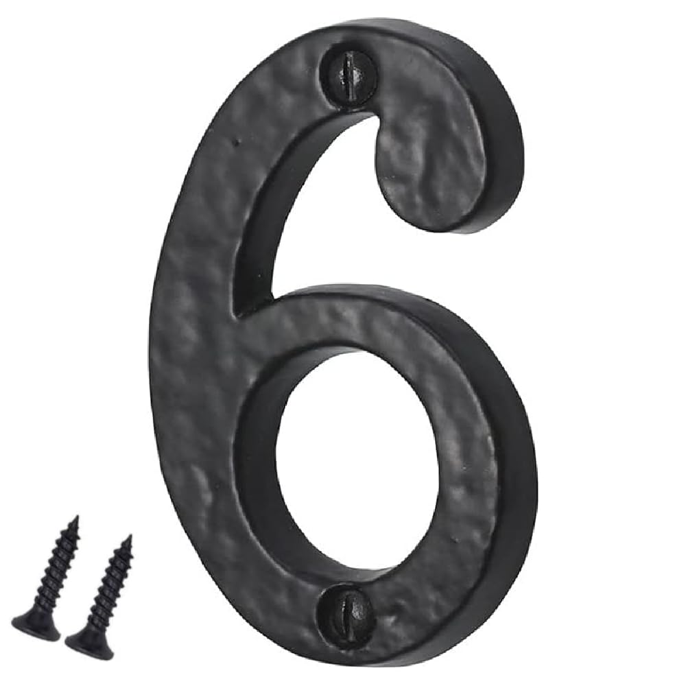 SISI UK® Black Cast Iron Numbers Front House Door Numbers with Antique Finish 3'' with Screws (Number 6)