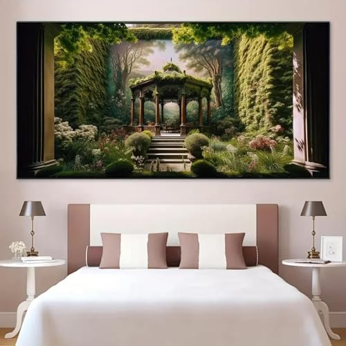 Toile paysage pavillon de jardin pour décoration murale de chambre