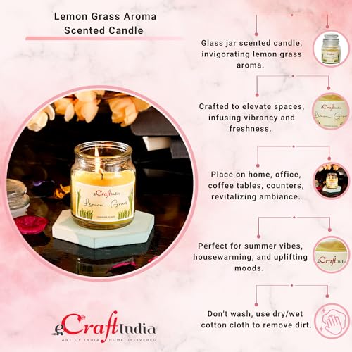 eCraftIndia Lemon Grass Scented Candle for Home Decor, Bedroom - Jar Candles for Diwali, Christmas, Birthday, Valentine's Day - Scented Candles Gift Set - Diwali Decoration Items for Home Decor 5 51EAS +88WL