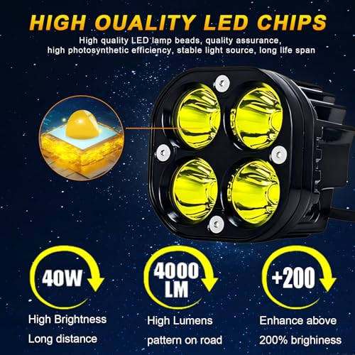 WELLIT LED Work Light 2 x 40 W 3 Inch LED Floodlight 12V 24V Yellow Square Extra Spotlight Fog Lights Offroad for Car Tractor Motorcycle Fishing Lights (5 x 7 cm - Image 3