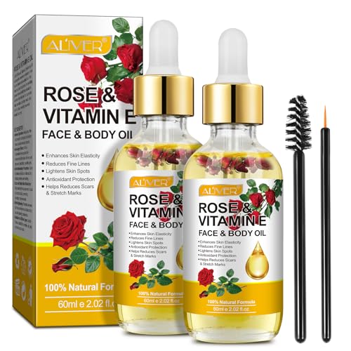 Vitamin E Oil for Skin, Face, Hair and Nail Cuticles, rosehip oil for face, vitamin e oil for skin, Soothing Skin, Dry Skin, Wrinkles, Uneven Skin Tone, Scars Plant Extract, 60ml （2 Pack）