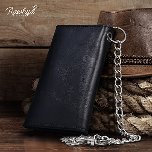 Raw Hyd Black Chain Wallets For Men – Trifold Biker Wallets For Men With Chain – Chain Wallet W/ 12 Credit Card Slots, Money Sleeve, & Zippered Pocket – 6.7” Genuine Leather Wallet With Chain For Men #TOP6
