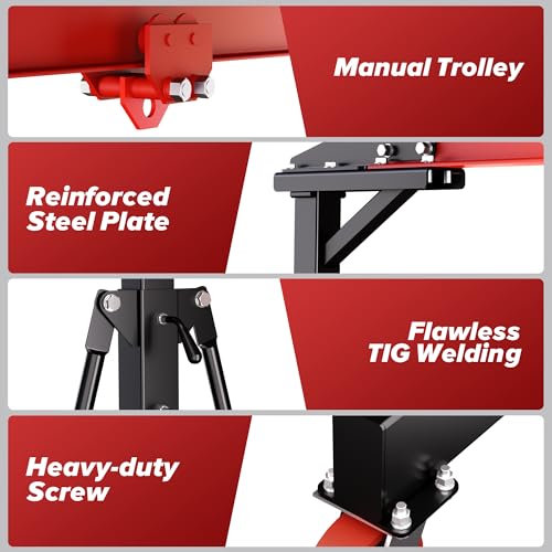 RDXTIK 3 Ton 6600Lbs Gantry Crane, 8.53-12.47ft Adjustable Height, Portable Shop Lift Hoist with 3 Ton Manual Trolley, Red - Thumbnail 6