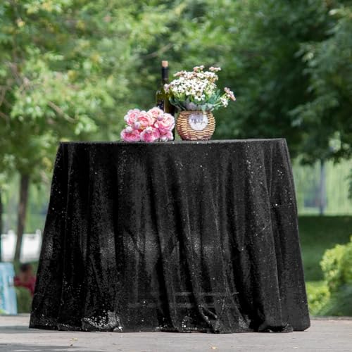 HMQIANG Black Sequin Tablecloth 90 Inch Round Sparkly Glitter Table Cover Overlays for Round Tables Wedding Birthday Party Prom Christmas Halloween Decorations by HMQIANG - Image 5