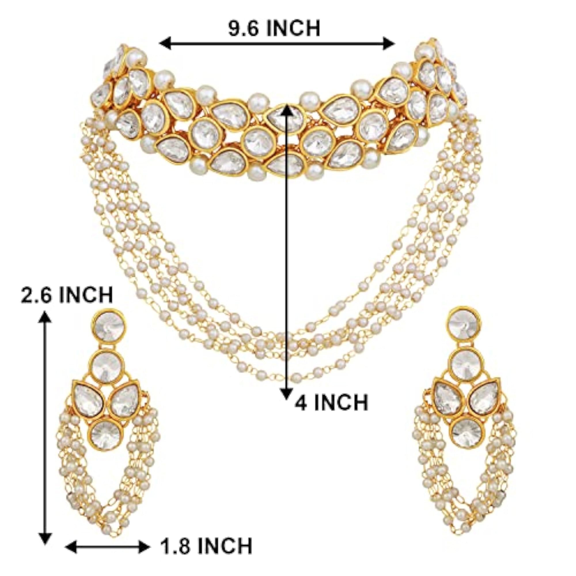 Women's Crystal & Beads Studded 2 Layer Necklace Earrings Set