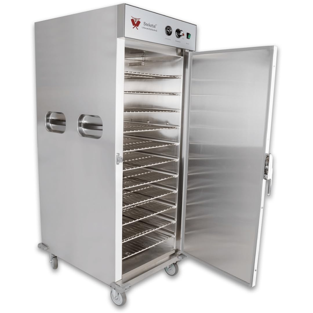 Beeketal 'BWHS-11' Gastro Wärmeschrank aus Edelstahl mit 11 Fächern, Ablaufhahn, Transportgriffe, 4 x 360° Drehrollen mit Feststellbremsen, Temperatur 30-110 °C, inkl. 11 Gitter (verchromt)