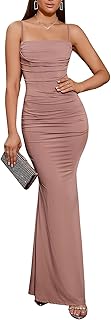 Women's Sleeveless Bodycon Corset Maxi Dress Spaghetti Strap Ruched Elegant Evening Wedding Guest Long Formal Dresses - Buy now